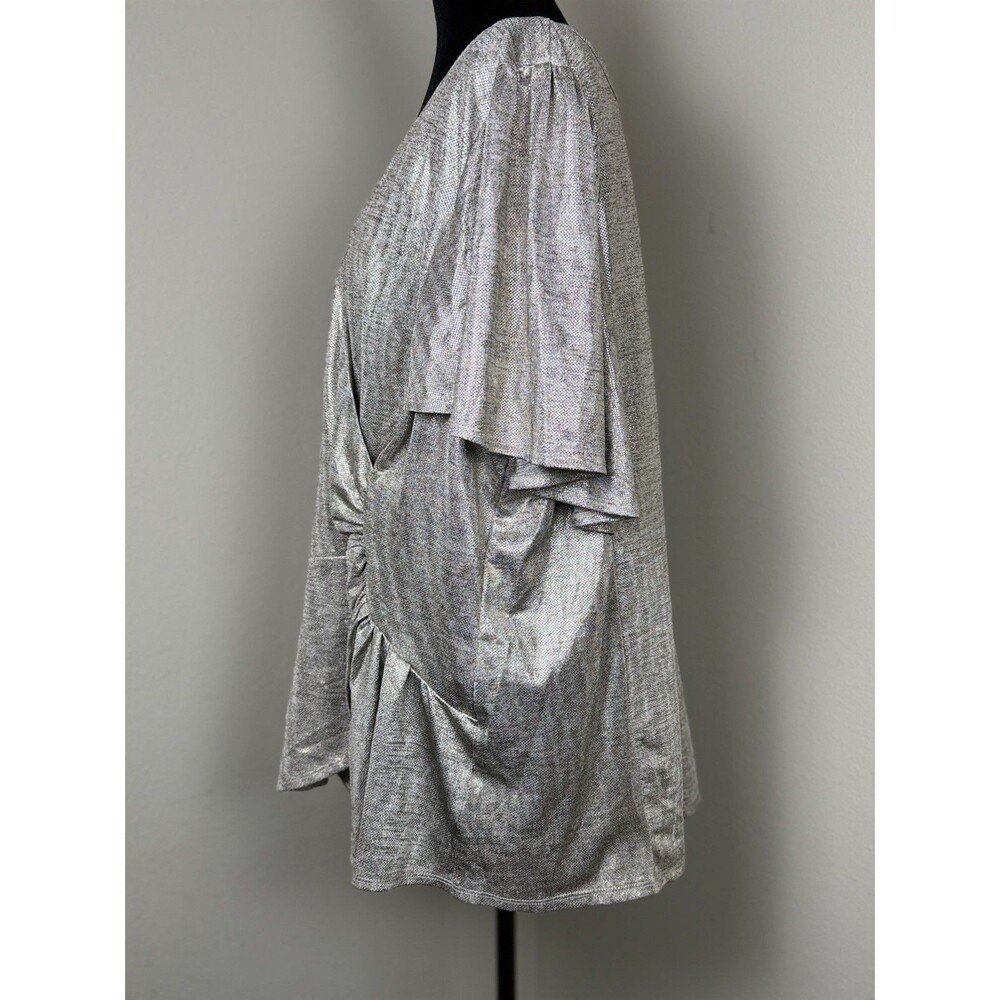 Skies Are Blue Metallic Silver Blouse- 3X - Picture 14 of 16